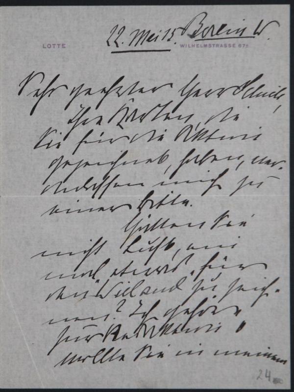 Letter from Lotte Mendelssohn-Bartholdy to Egon Schiele