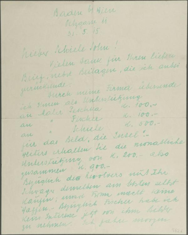 Letter from Heinrich Böhler to Egon Schiele 