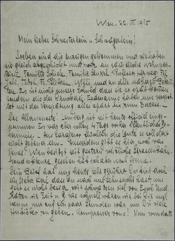 Brief von Adele Harms an Egon und Edith Schiele 