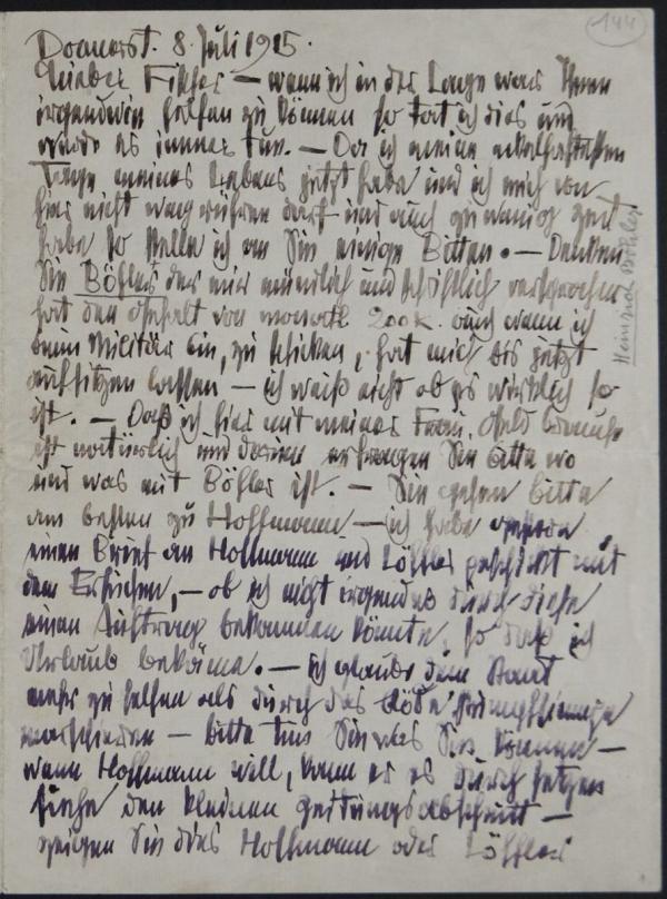 Letter from Egon Schiele to Johannes Fischer 