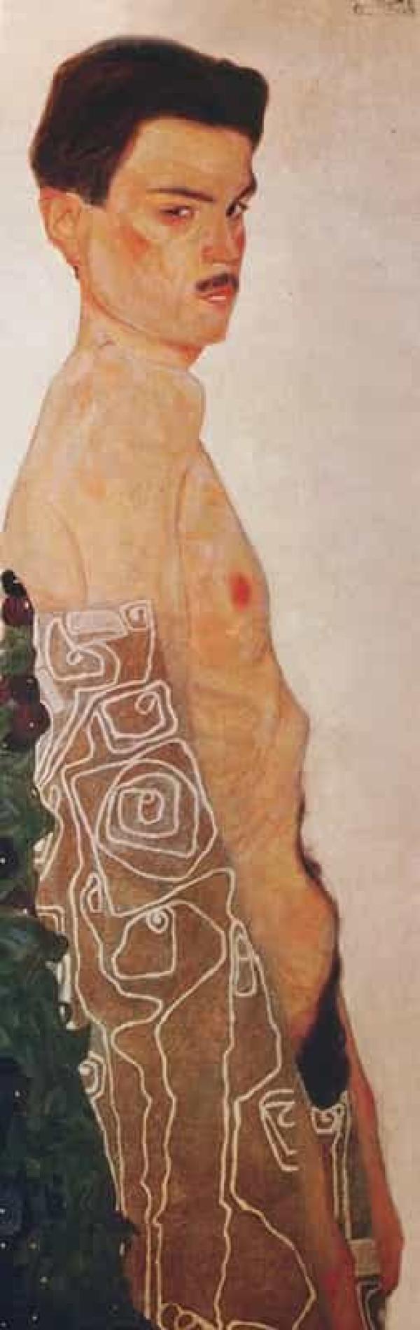Akt-Selbstbildnis mit ornamentierter Drapierung 