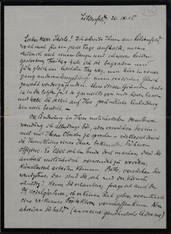 Brief von Leopold Liegler an Egon Schiele 