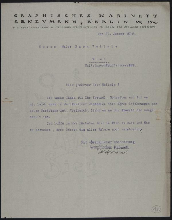 Maschinenschriftlicher Brief von Israel Ber Neumann an Egon Schiele 