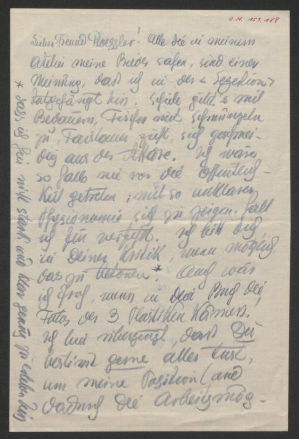 Brief von Ernst Wagner an Arthur Roessler 