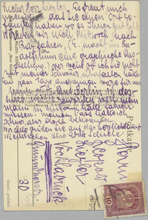 Postcard from Edith Schiele to Leopold Liegler Bild 2