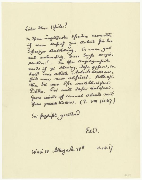 Letter from Ernst Wagner to Egon Schiele 