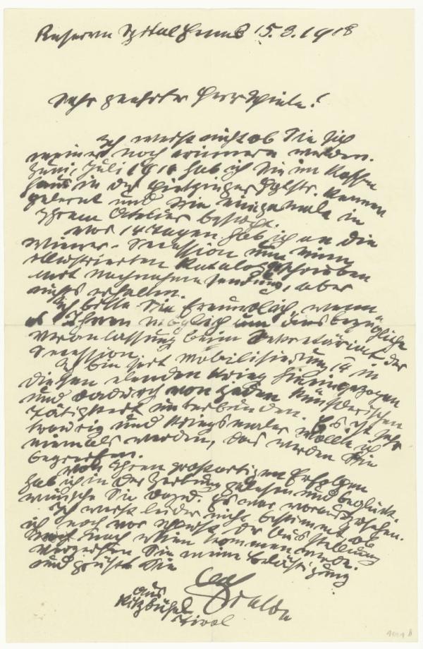 Brief von Alfons Walde an Egon Schiele 