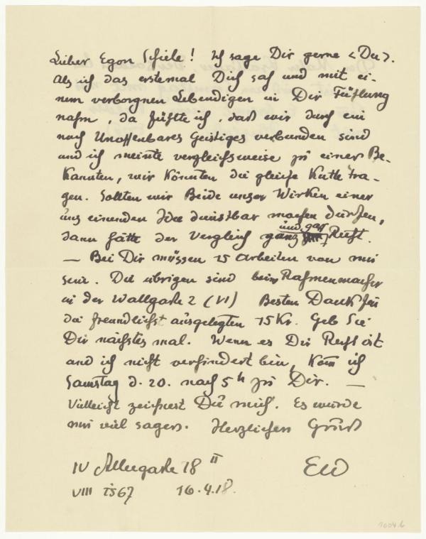 Letter from Ernst Wagner to Egon Schiele 