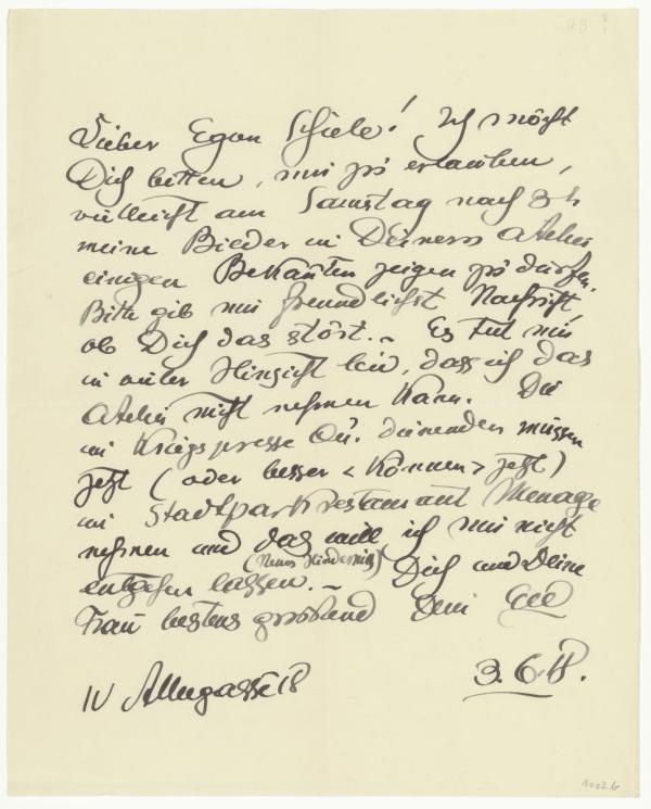 Letter from Ernst Wagner to Egon Schiele 