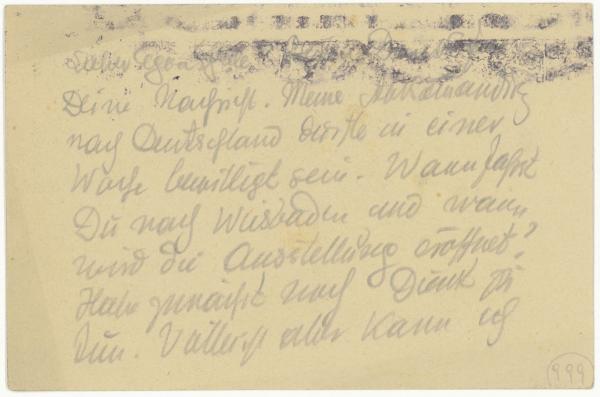 Postkarte von Ernst Wagner an Egon Schiele 