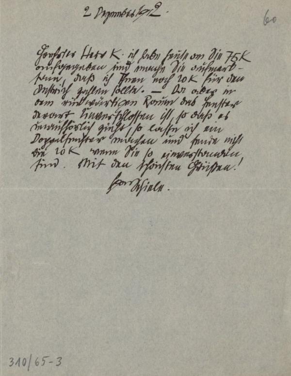 Letter from Egon Schiele to Moritz Otto Kuntschik 