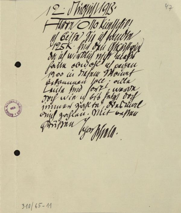 Letter from Egon Schiele to Moritz Otto Kuntschik 