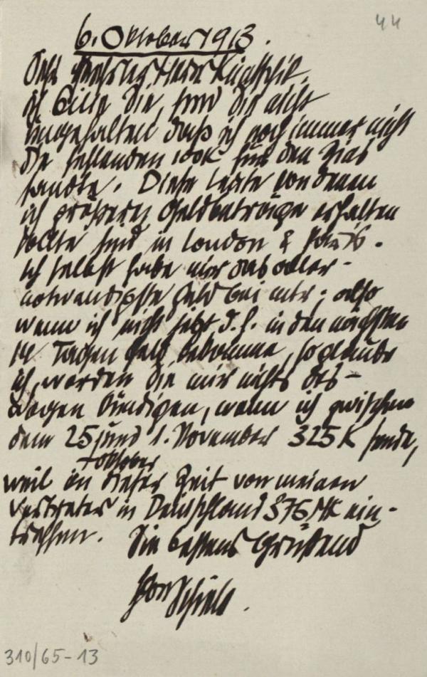 Letter from Egon Schiele to Moritz Otto Kuntschik 