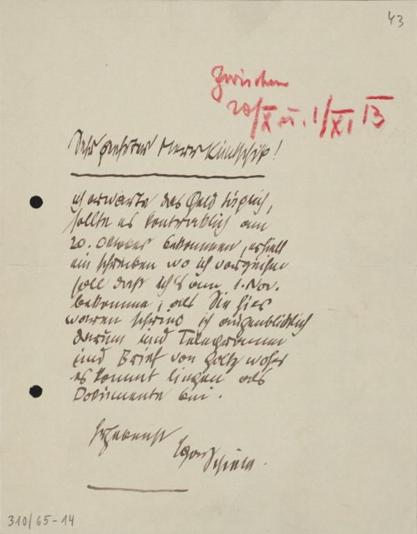 Letter from Egon Schiele to Moritz Otto Kuntschik 
