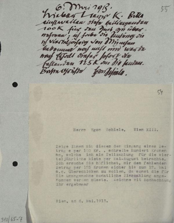 Typewritten letter from Moritz Otto Kuntschik to Egon Schiele 