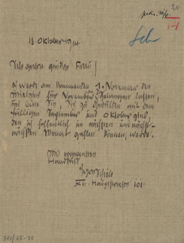 Letter from Egon Schiele to Rosa Kuntschik 