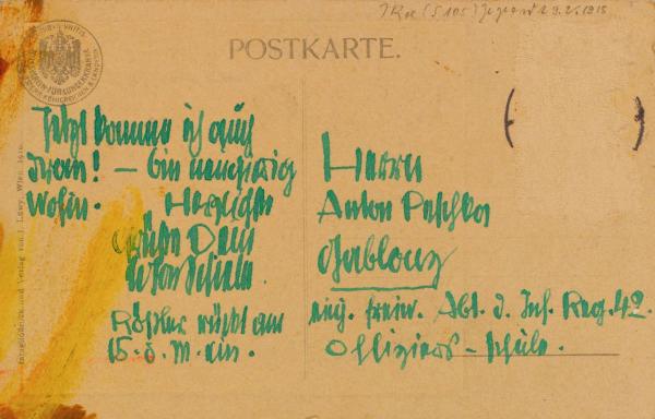 Postkarte von Egon Schiele an Anton Peschka Bild 2