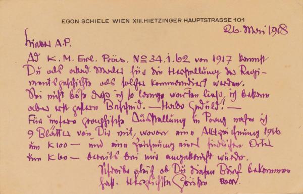 Letter from Egon Schiele to Anton Peschka 