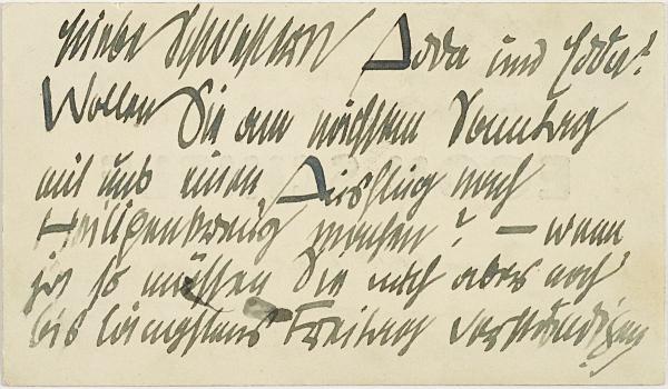 Egon Schiele’s calling card with a message to Edith and Adele Harms 