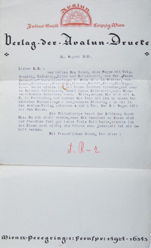 Typewritten letter from Arthur Roessler to Egon Schiele 