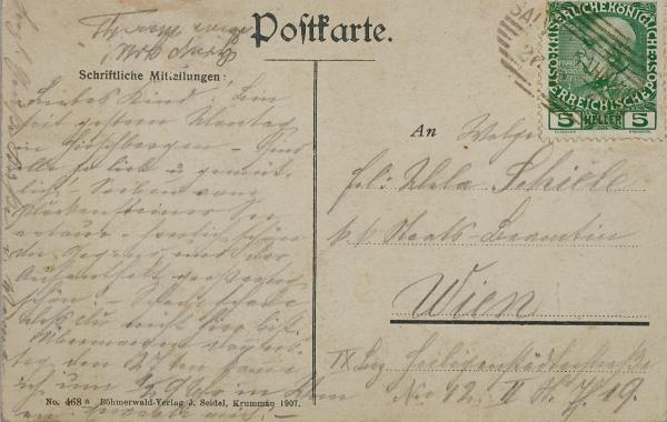 Postkarte von Marie und Egon Schiele an Melanie Schiele Bild 2