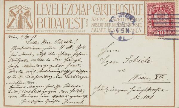 Postkarte von Heinrich Benesch an Egon Schiele Bild 2