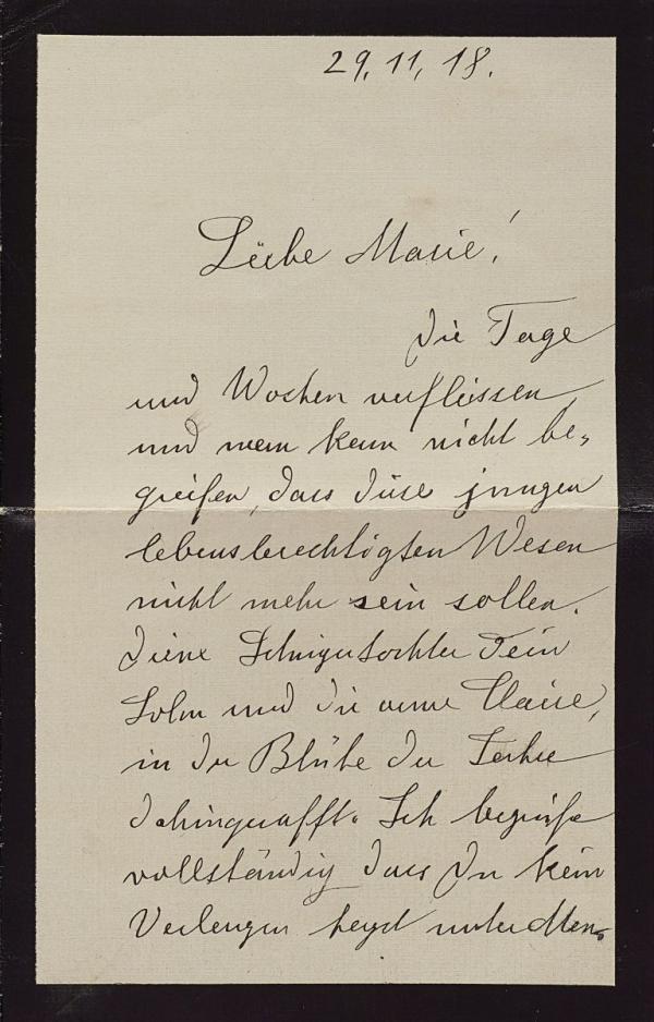 Kondolenzschreiben von Olga Kussy an Marie Schiele zum Tod von Egon und Edith Schiele Bild 1