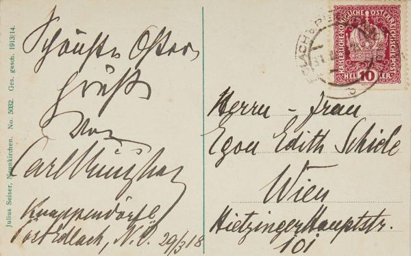 Postkarte von Carl Reininghaus an Egon Schiele Bild 2