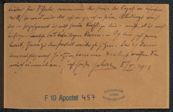 Postcard from Arnold Schönberg to Egon Schiele 