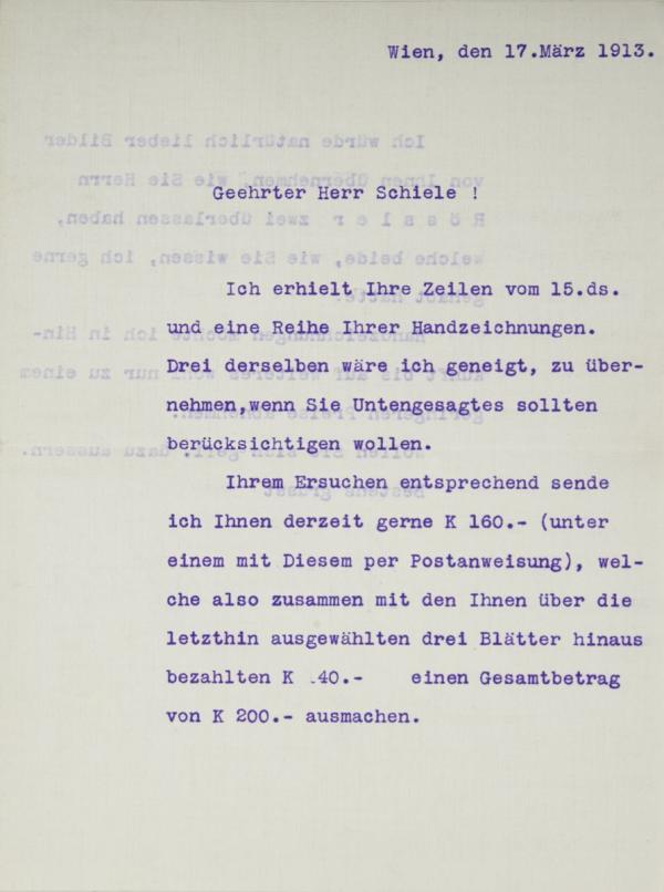 Brief von Carl Reininghaus an Egon Schiele 
