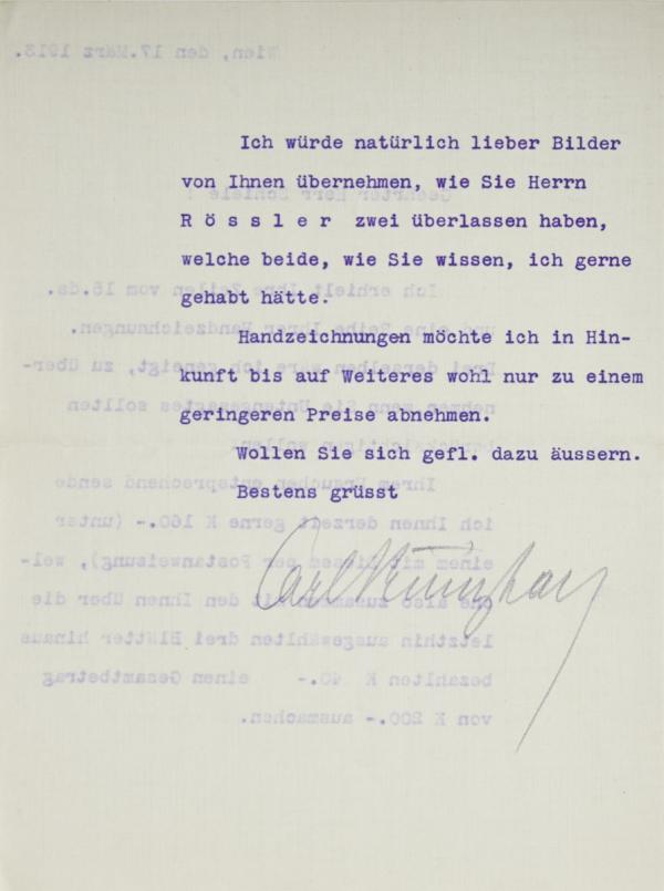 Brief von Carl Reininghaus an Egon Schiele Bild 2
