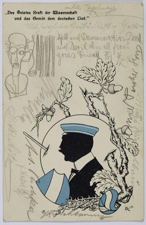 Postkarte von Egon Schiele an Melanie Schiele, mitunterschrieben u.a. von Anton Peschka und Erwin Osen Bild 1