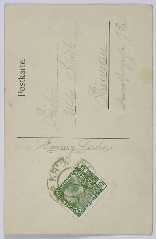 Postkarte von Egon Schiele an Melanie Schiele, mitunterschrieben u.a. von Anton Peschka und Erwin Osen Bild 2