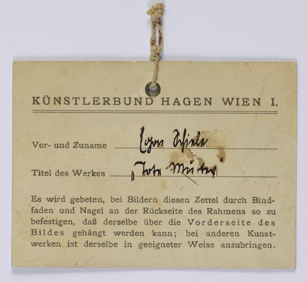 Bildbeschriftung von Egon Schiele für das Gemälde Tote Mutter 