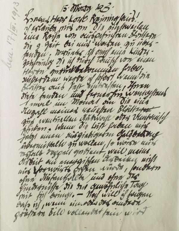 Brief von Egon Schiele an Carl Reininghaus 