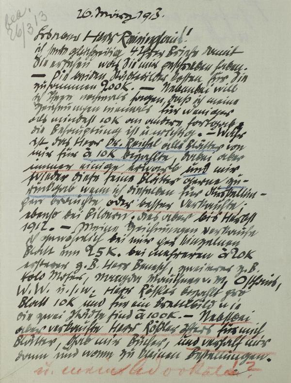 Brief von Egon Schiele an Carl Reininghaus 