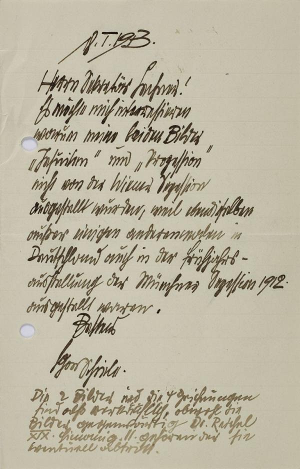 Brief von Egon Schiele an Rudolf Lechner/Wiener Secession 