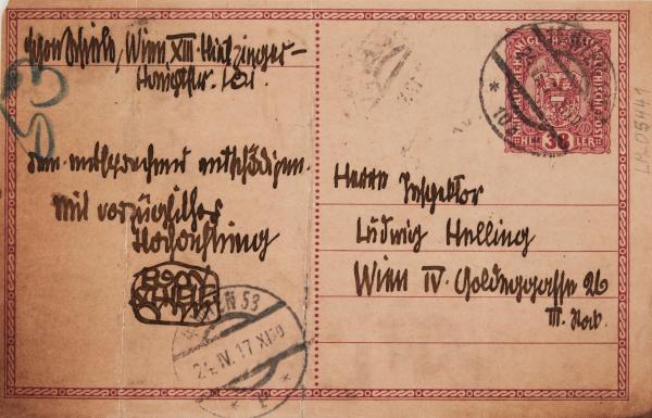Postkarte von Egon Schiele an Ludwig Helling Bild 2