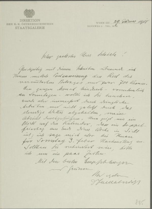 Letter from Franz Martin Haberditzl to Egon Schiele 