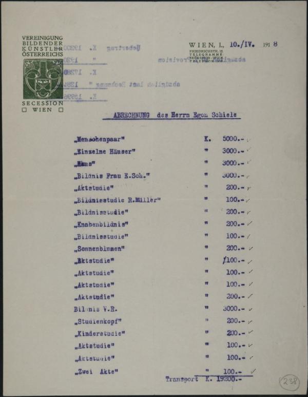 Maschinenschriftlicher Brief von Rudolf Lechner/Wiener Secession inkl. Abrechnung an Egon Schiele Bild 2