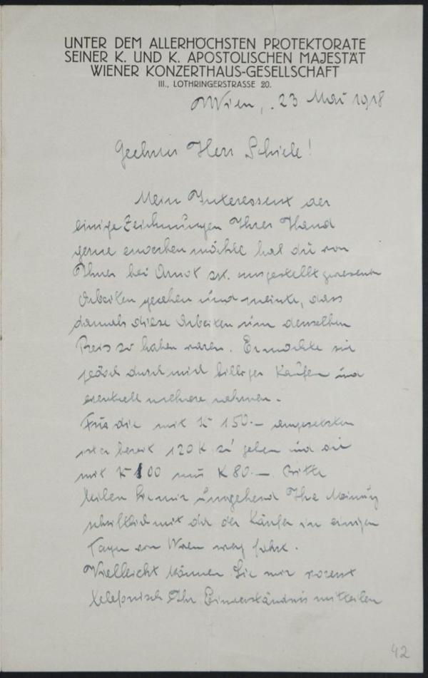 Letter from Josef Krzicek to Egon Schiele 