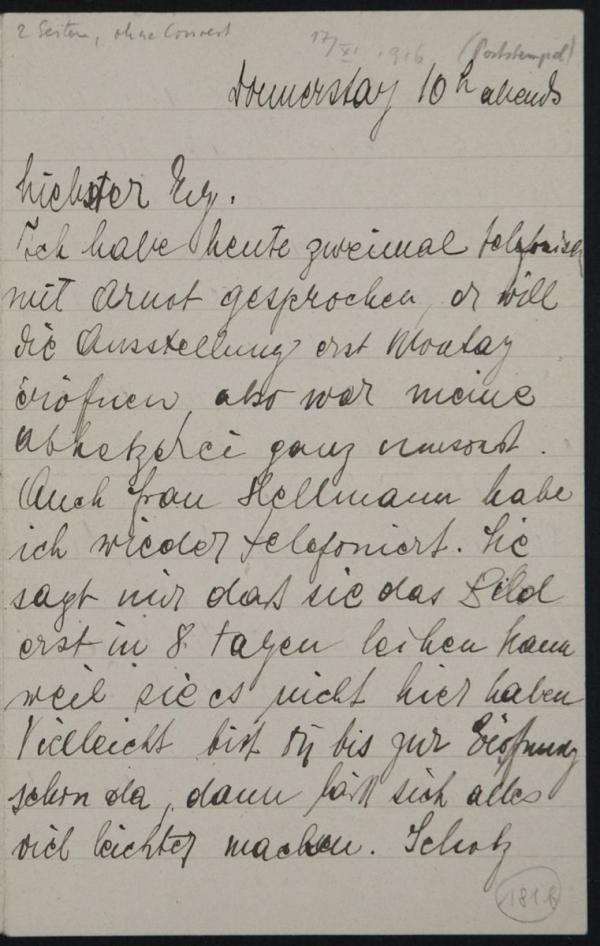Brief von Edith Schiele an Egon Schiele 