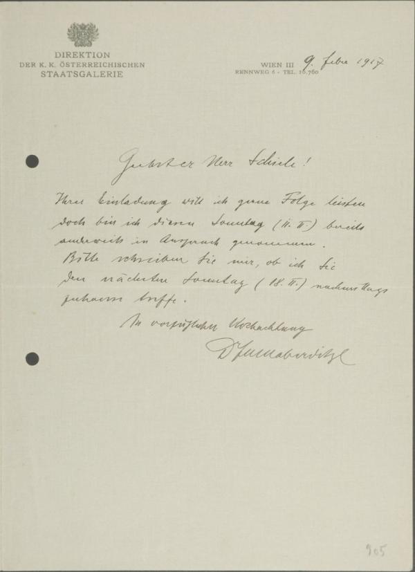 Letter from Franz Martin Haberditzl to Egon Schiele 