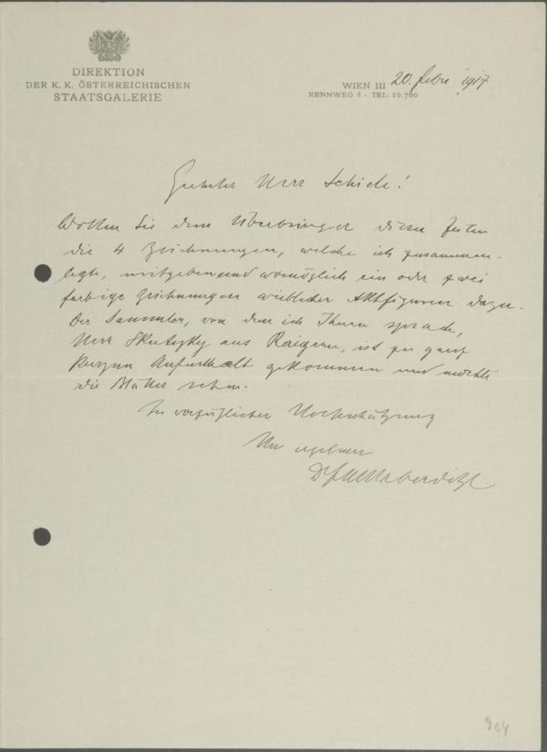 Letter from Franz Martin Haberditzl to Egon Schiele 