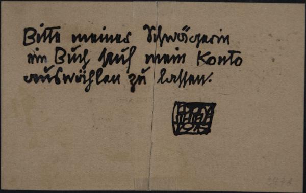 Visitkarte von Egon Schiele mit einer Notiz für die Buchhandlung Hugo Heller & Cie 
