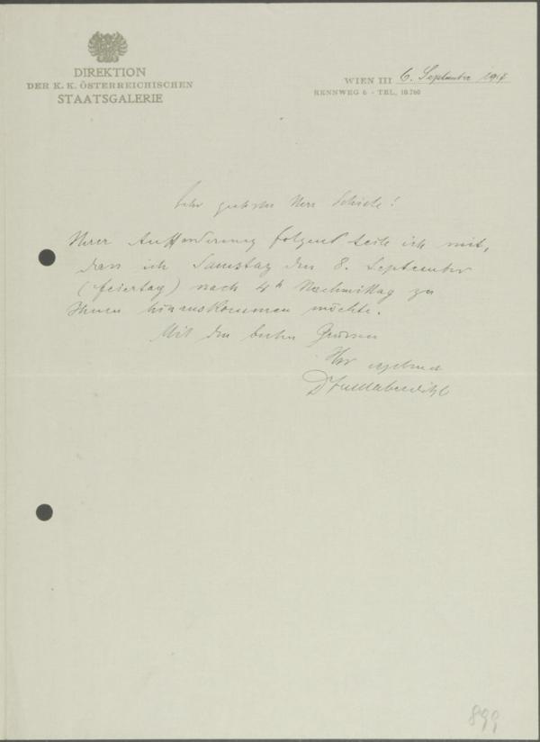 Letter from Franz Martin Haberditzl to Egon Schiele 