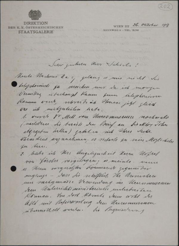 Brief von Franz Martin Haberditzl an Egon Schiele 