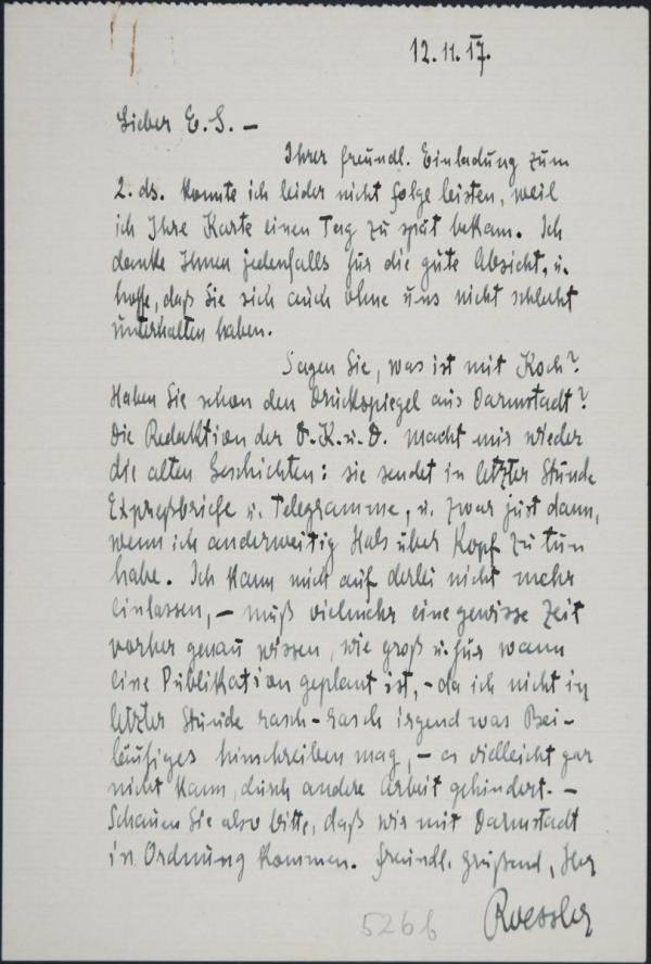 Letter from Arthur Roessler to Egon Schiele 