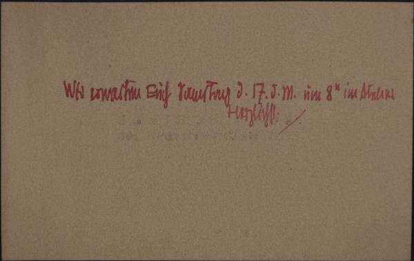 Visitkarte von Egon Schiele mit einer Notiz für Unbekannt 