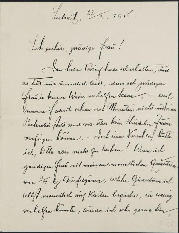 Brief von Alfred Pietras an Edith Schiele 